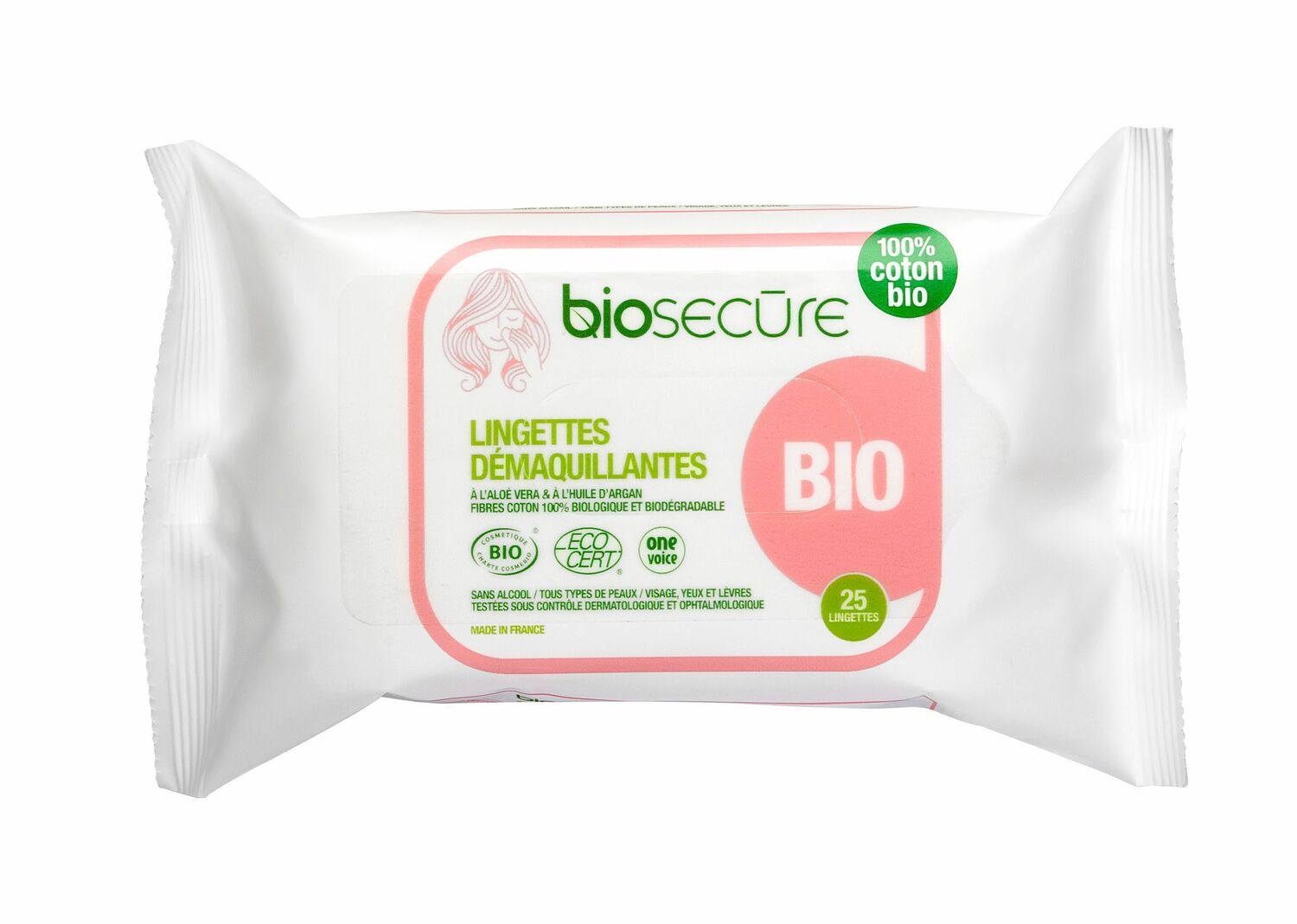 BioSecure lingettes démaquillantes Bio - Huile argan, aloe vera