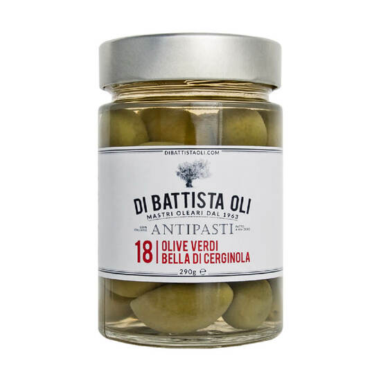 Фото №2 DI BATTISTA Зелёные оливки 'Белла ди Чериньола', стеклянная банка 320 г