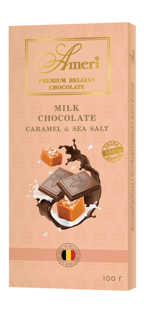 Фото №2 AMERI Молочный шоколад с кусочками карамели и морской солью, плитка 100гр