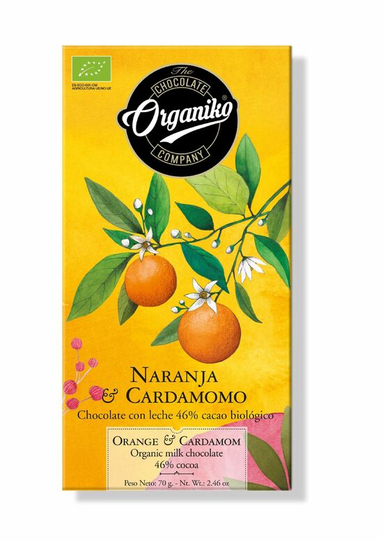 Фото №2 Organiko Молочный шоколад 46% какао с апельсином и кардамоном 70 г