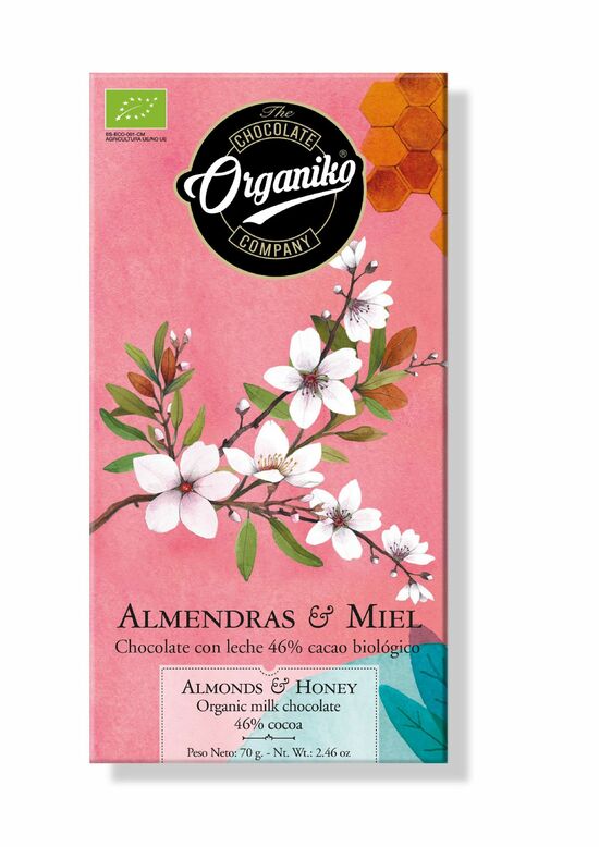 Фото №2 Organiko Молочный шоколад 46% какао с миндалем и медом 70 г