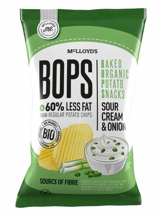 Фото №2 ORGANIQUE Запечённые картофельные снеки BOPS ORGANIC со сметаной и луком 85 г