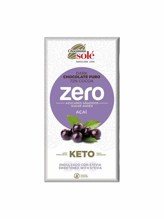 Фото №2 Sole Шоколад 72% какао с Асаи, без добавления сахара с подсластителем Веган, Без глютена 100г