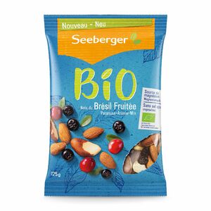 фото SEEBERGER BIO Смесь обжаренных ядер бразильского ореха, миндаля, черноплодной рябины и мягкой клюквы с сахаром 125 г