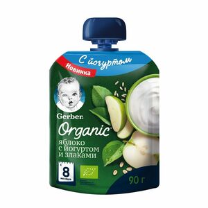 фото GERBER Органик пюре Йогурт-яблоко-злаки с 8 мес пауч 90 г